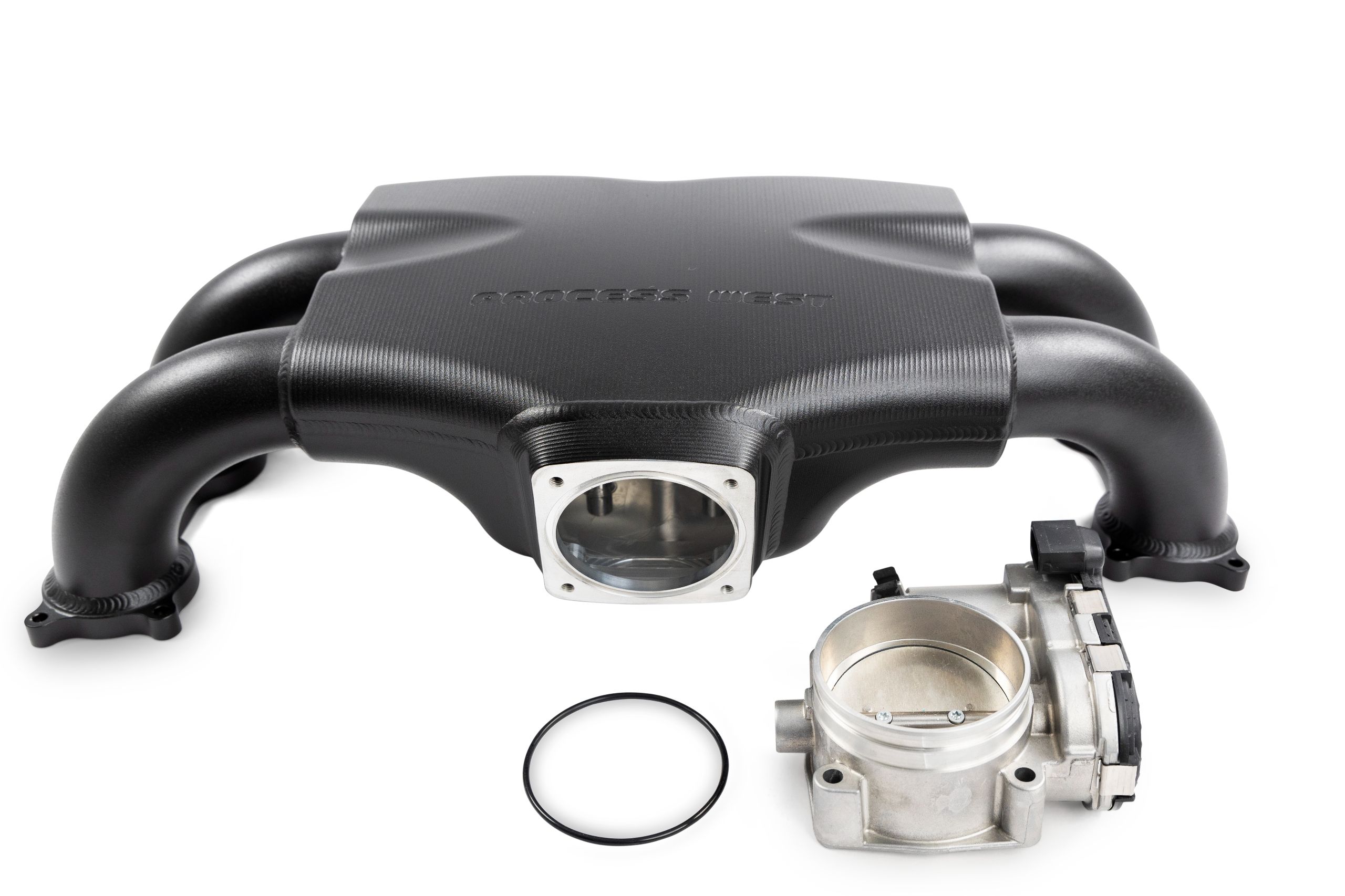 Intake manifold Reverse orientation to suit Bosch drive by wire 74mm throttle body - Black Finish